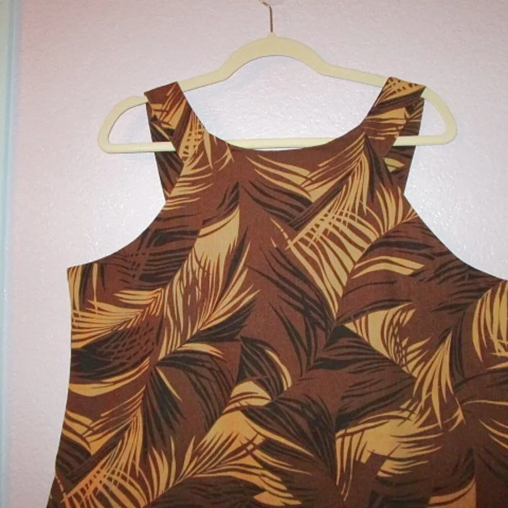 Coconut Moon Exotic Palms Sleeveless Top Size L Tunic Linen Cotton Brown NEW